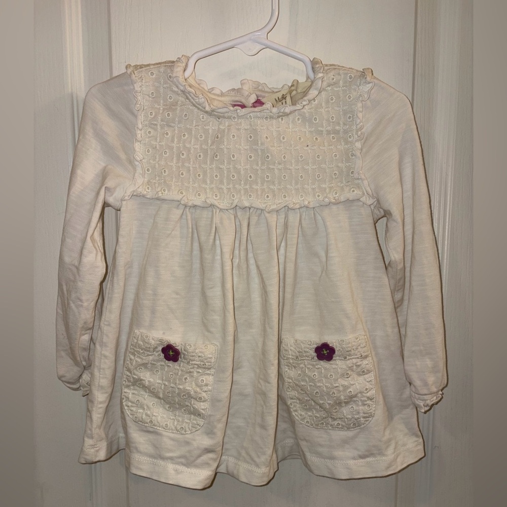 Cream Long-Sleeve Eyelet Knit Tunic For Girls